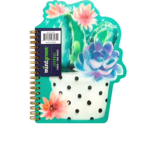 New Cute Cactus Shape Journal with Spiral Binding &  Green Leaf Pom Key Ring - Picture 10 of 12